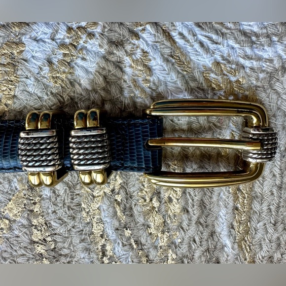 Y2K Brighton Classics Leather Belt M/30 4B614 Blue -gold & silver buckle - Picture 4 of 8